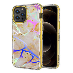 MyBat TUFF Kleer Hybrid Case for Apple iPhone 12 Pro Max (6.7) - Pale Yellow Marbling / Electroplating Gold