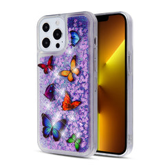 MyBat Glitter Hybrid Protector Cover for Apple iPhone 13 Pro (6.1) - Butterfly Dancing & Purple Quicksand (Hearts)