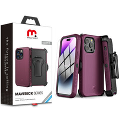 MyBat Pro Maverick Series Case w/ Holster and Tempered Glass for Apple iPhone 14 Pro Max (6.7) - Plum