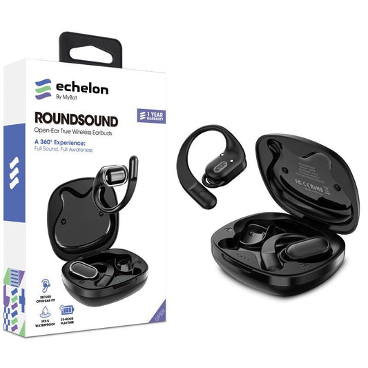 echelon RoundSound Open - Ear True Wireless Earbuds - Black - MyBat Pro