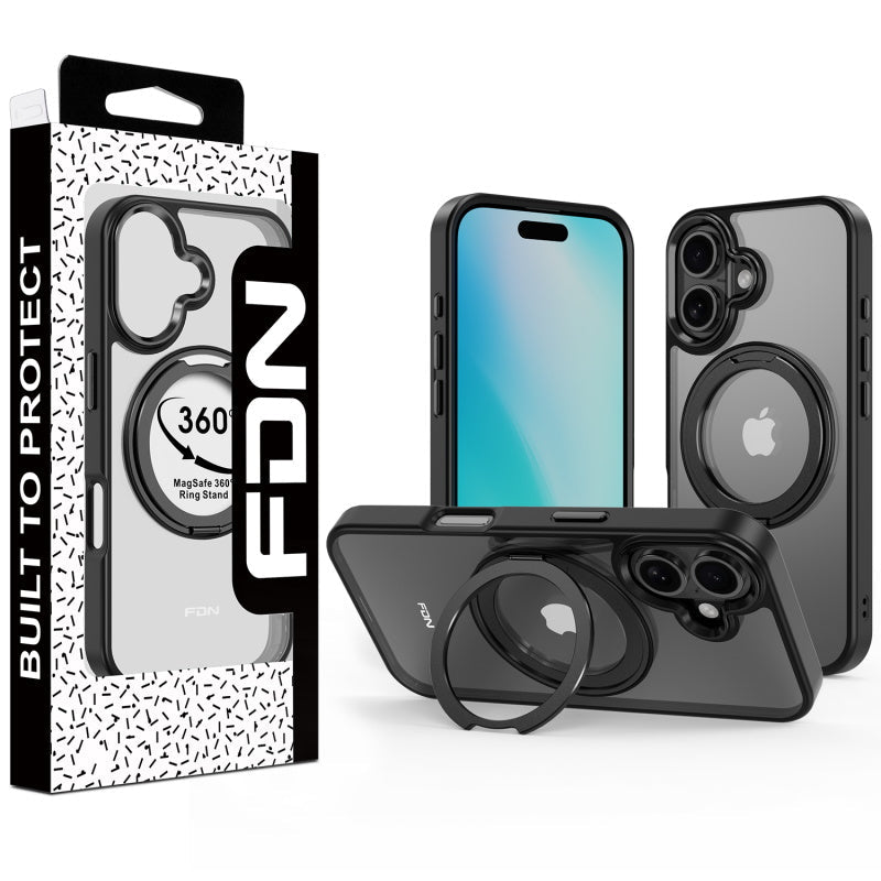 FDN RingRound 360° Kickstand Case w/ MagSafe for Apple iPhone 16 Plus - Black - MyBat Pro