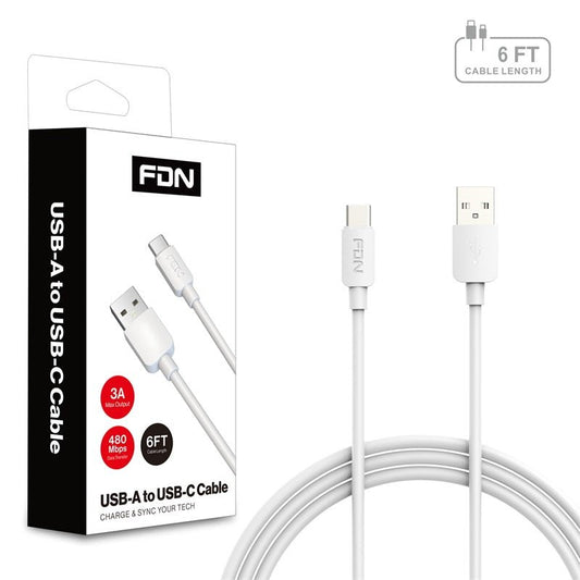 FDN USB - A to USB - C Cable (L=6 FT) - White - MyBat Pro