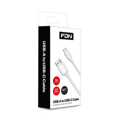 FDN USB - A to USB - C Cable (L=6 FT) - White - MyBat Pro