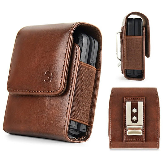 LUXMO Extra Small Universal Vertical Leather Pouch - Brown - MyBat Pro