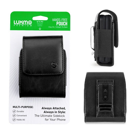 LUXMO Extra Small Vertical Universal Leather Pouch - Black (Retail Packaging) - MyBat Pro