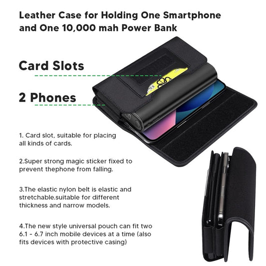 LUXMO Large Horizontal Universal Dual Phone Slot Nylon Pouch w/ Credit Card Slot - Black - MyBat Pro