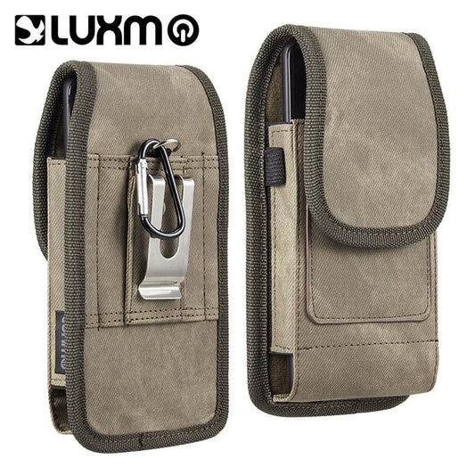 LUXMO Large Horizontal Universal Special Fabric Pouch w/ Dual Card Slots - Light Brown Denim Fabric - MyBat Pro