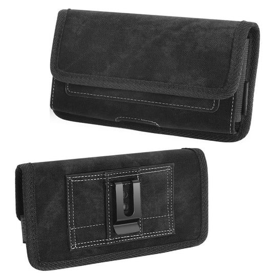 LUXMO LARGE SIZE HORIZONTAL UNIVERSAL SPECIAL FABRIC POUCH WITH DUAL CARD SLOTS - BLACK DENIM FABRIC - MyBat Pro