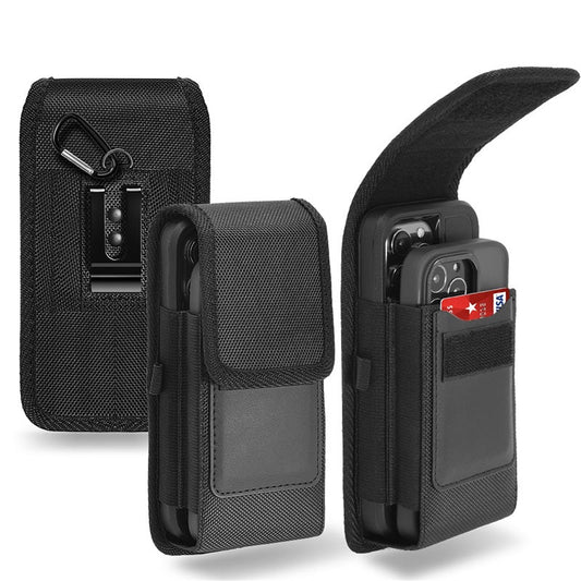 LUXMO Large Vertical Universal Dual Phone Slot Nylon Pouch w/ Credit Card Slot - Black - MyBat Pro