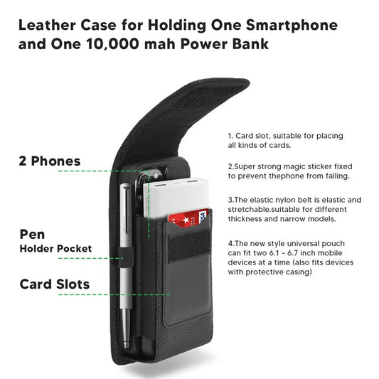 LUXMO Large Vertical Universal Dual Phone Slot Nylon Pouch w/ Credit Card Slot - Black - MyBat Pro