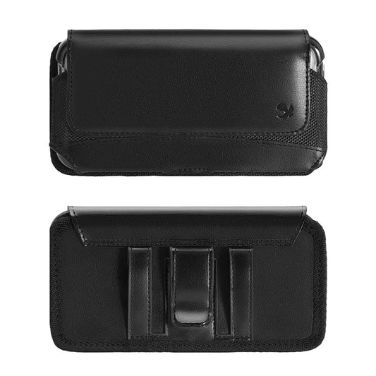 LUXMO Medium Horizontal Universal Leather Nylon Pouch - Black - MyBat Pro