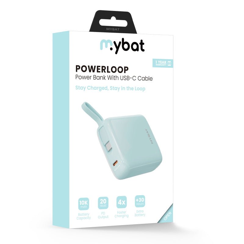 MyBat 10000mAh PowerLoop Power Bank with USB - C Cable - Pink - MyBat Pro