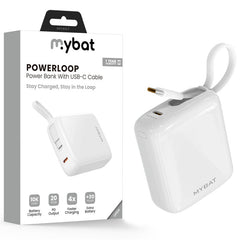 MyBat 10000mAh PowerLoop Power Bank with USB - C Cable - Pink - MyBat Pro