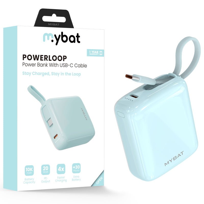 MyBat 10000mAh PowerLoop Power Bank with USB - C Cable - Pink - MyBat Pro