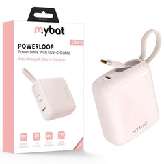 MyBat 10000mAh PowerLoop Power Bank with USB - C Cable - Pink - MyBat Pro