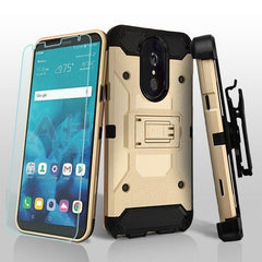 MyBat 3 - in - 1 Kinetic Hybrid Protector Cover Combo (with Black Holster)(Tempered Glass Screen Protector) for Lg Stylo 4 / Stylo 4 Plus - Gold / Black