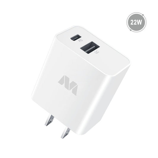 MyBat Dual Port Wall Charger (USB - A + USB - C 22W Power Delivery) - White - MyBat Pro