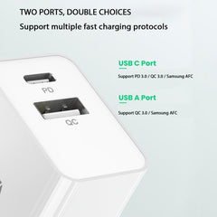 MyBat Dual Port Wall Charger (USB - A + USB - C 22W Power Delivery) - White - MyBat Pro