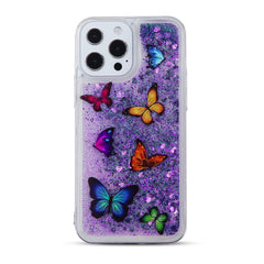 MyBat Glitter Hybrid Protector Cover for Apple iPhone 13 Pro (6.1) - Butterfly Dancing & Purple Quicksand (Hearts) - MyBat Pro