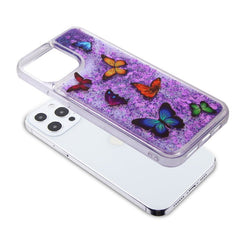 MyBat Glitter Hybrid Protector Cover for Apple iPhone 13 Pro (6.1) - Butterfly Dancing & Purple Quicksand (Hearts) - MyBat Pro