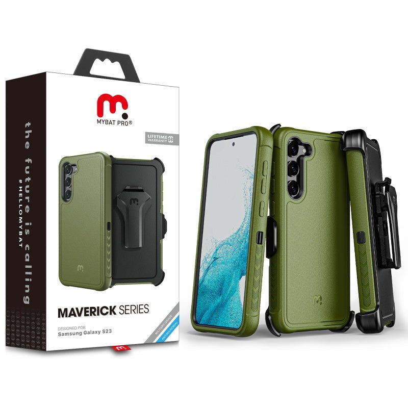 MyBat Pro Antimicrobial Maverick Series Case with Holster for Samsung Galaxy S23 - Black / Black - MyBat Pro