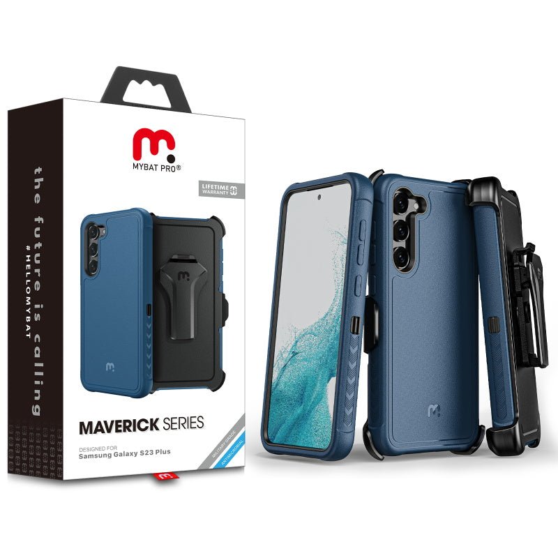 MyBat Pro Antimicrobial Maverick Series Case with Holster for Samsung Galaxy S23 Plus - Blue / Black - MyBat Pro