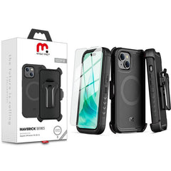 MyBat Pro Antimicrobial Maverick Series w/ MagSafe Case with Holster and Tempered Glass for Apple iPhone 15 (6.1)