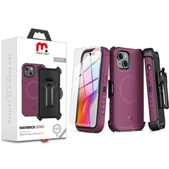 MyBat Pro Antimicrobial Maverick Series w/ MagSafe Case with Holster and Tempered Glass for Apple iPhone 15 Plus (6.7)