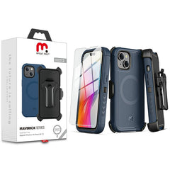 MyBat Pro Antimicrobial Maverick Series w/ MagSafe Case with Holster and Tempered Glass for Apple iPhone 15 Plus (6.7)