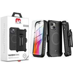 MyBat Pro Antimicrobial Maverick Series w/ MagSafe Case with Holster and Tempered Glass for Apple iPhone 15 Plus (6.7)