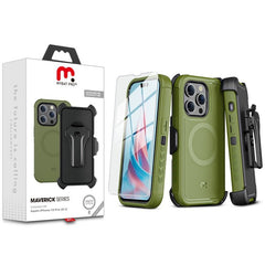 MyBat Pro Antimicrobial Maverick Series w/ MagSafe Case with Holster and Tempered Glass for Apple iPhone 15 Pro (6.1)