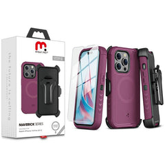 MyBat Pro Antimicrobial Maverick Series w/ MagSafe Case with Holster and Tempered Glass for Apple iPhone 15 Pro (6.1)