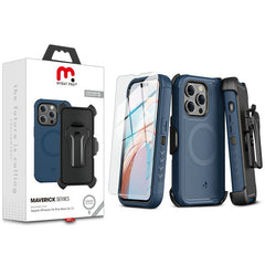 MyBat Pro Antimicrobial Maverick Series w/ MagSafe Case with Holster and Tempered Glass for Apple iPhone 15 Pro Max (6.7)