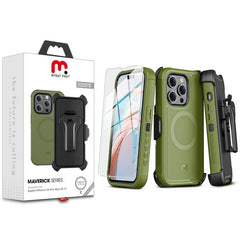 MyBat Pro Antimicrobial Maverick Series w/ MagSafe Case with Holster and Tempered Glass for Apple iPhone 15 Pro Max (6.7)