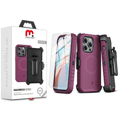 MyBat Pro Antimicrobial Maverick Series w/ MagSafe Case with Holster and Tempered Glass for Apple iPhone 15 Pro Max (6.7)