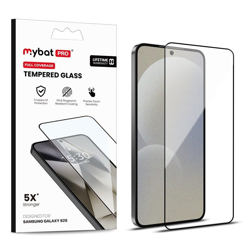 MyBat Pro Full Coverage Tempered Glass Screen Protector (Fingerprint Unlock) for Samsung Galaxy S25 / Galaxy S24 - Black - MyBat Pro