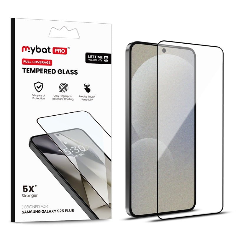 MyBat Pro Full Coverage Tempered Glass Screen Protector (Fingerprint Unlock) for Samsung Galaxy S25 Plus / Galaxy S24 Plus - Black - MyBat Pro