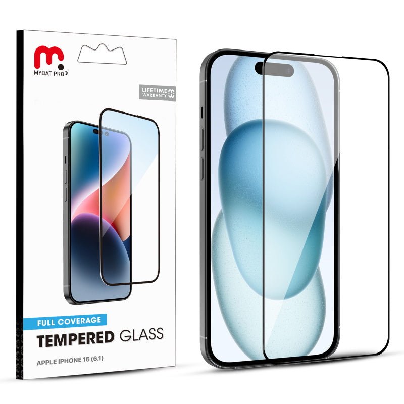 MyBat Pro Full Coverage Tempered Glass Screen Protector for Apple iPhone 15 (6.1)