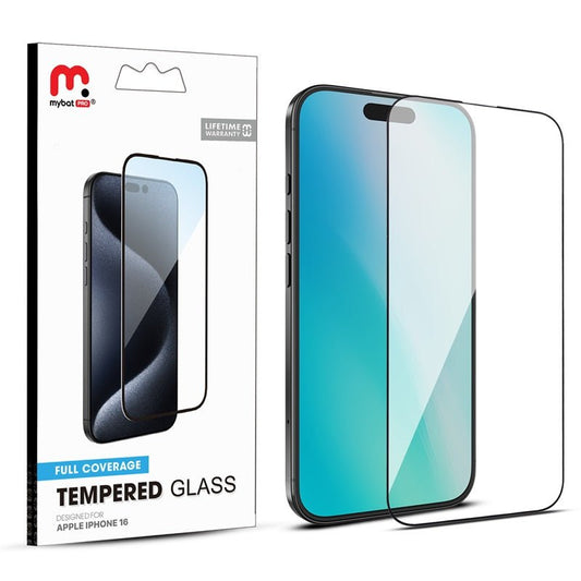 MyBat Pro Full Coverage Tempered Glass Screen Protector for Apple iPhone 16 - Black - MyBat Pro