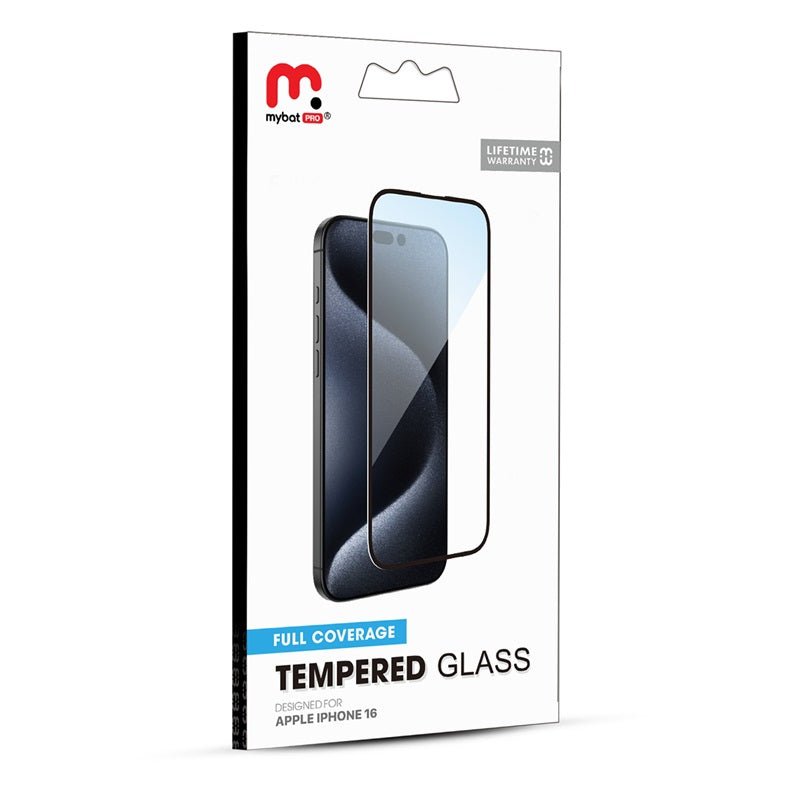 MyBat Pro Full Coverage Tempered Glass Screen Protector for Apple iPhone 16 - Black - MyBat Pro