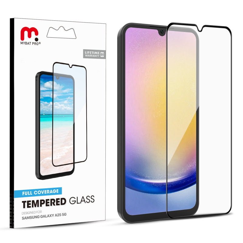 MyBat Pro Full Coverage Tempered Glass Screen Protector for Samsung Galaxy A25 5G - Black - MyBat Pro