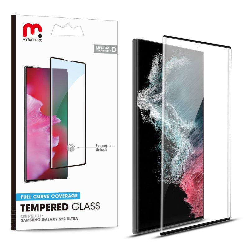 MyBat Pro Full Curve Coverage Tempered Glass Screen Protector for Samsung Galaxy S22 Ultra - Clear - MyBat Pro