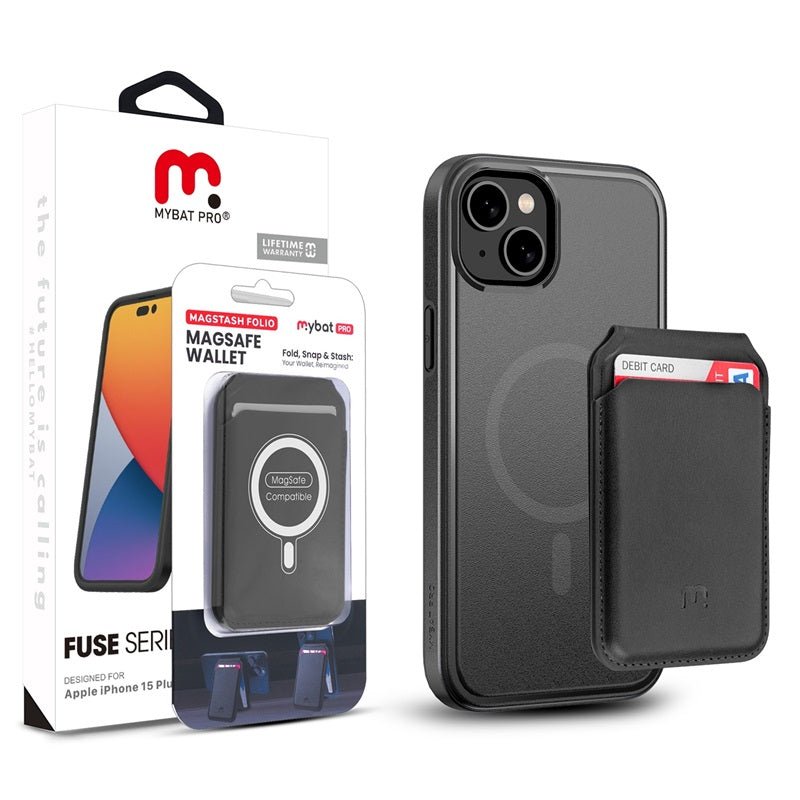 MyBat Pro Fuse Series Case Bundle + MagStash Wallet Folio for Apple iPhone 15 Plus (6.7) - White/ Gray - MyBat Pro