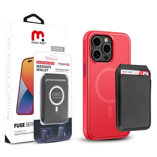 MyBat Pro Fuse Series Case Bundle + MagStash Wallet Folio for Apple iPhone 15 Pro Max (6.7) - White/ Gray - MyBat Pro