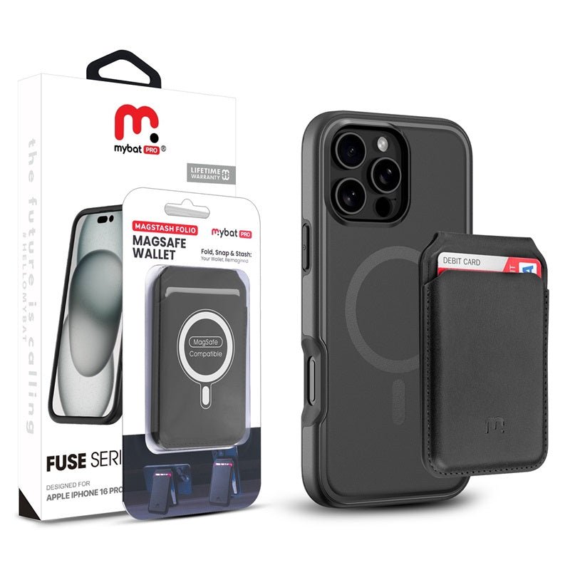 MyBat Pro Fuse Series Case Bundle + MagStash Wallet Folio for Apple iPhone 16 Pro Max - White/ Gray - MyBat Pro