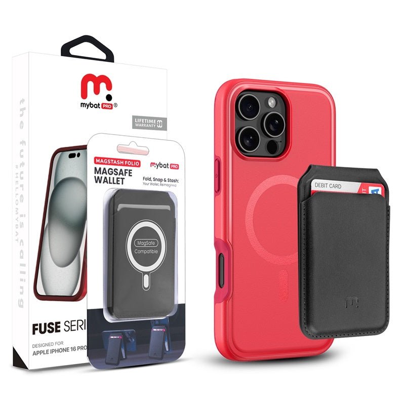 MyBat Pro Fuse Series Case Bundle + MagStash Wallet Folio for Apple iPhone 16 Pro Max - White/ Gray - MyBat Pro