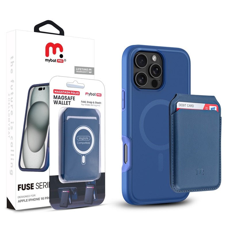 MyBat Pro Fuse Series Case Bundle + MagStash Wallet Folio for Apple iPhone 16 Pro Max - White/ Gray - MyBat Pro