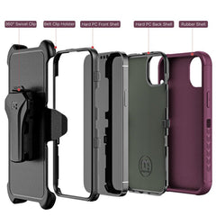 MyBat Pro Maverick Series Case w/ Holster and Tempered Glass for Apple iPhone 14 Pro Max (6.7) - Plum - MyBat Pro