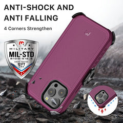 MyBat Pro Maverick Series Case w/ Holster and Tempered Glass for Apple iPhone 14 Pro Max (6.7) - Plum - MyBat Pro