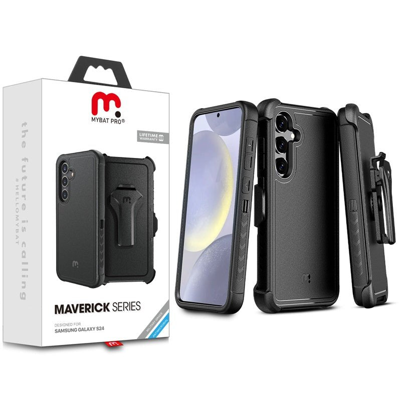 MyBat Pro Maverick Series Case w/ Holster for Samsung Galaxy S24 - Black - MyBat Pro